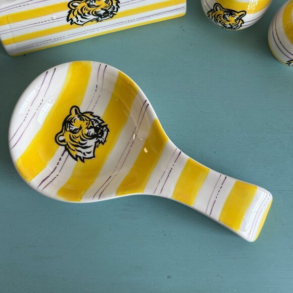 LSU Ceramic Tabletop Trio Y2K Geaux Tigers Tableware Tailgating Salt and Pepper - Picture 3 of 11